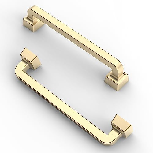 FURNIWARE 10 Stück Schrankgriffe Möbelgriff Bohrlochabstand 128mm Küchengriffe Schubladengriffe Möbelgriffe Gebürstetes Messing Griffe Küche Gebürstetes Küchenschränke