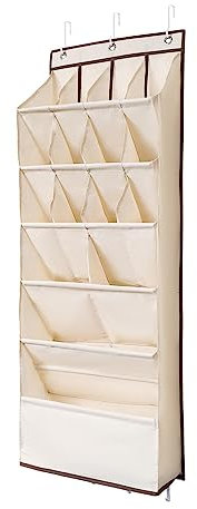 Folpus Schmales Tür-Schuhregal, hängender Schuhhalter im Wohnheim, hängende Aufbewahrungstasche für Schranktür-Aufhänger, Beige 16 Gitter