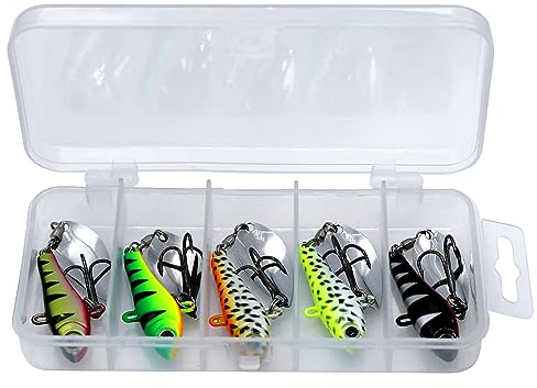 RUNYU Angelköder Set, 5 Stück Jig Spinner Angeln 20g in Köderbox UV-Aktiv Angel Köder für Hecht, Barsch, Forellen, Zander, Döbel