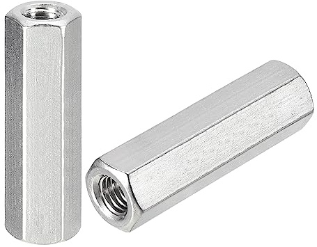 sourcing map 2 Stück Langen Sechskantmuttern M10x1.5 Abstand 60mm Länge | Kupplung Muttern 304 Edelstahl Metrisch Sechskant Stab Kupplung Muttern