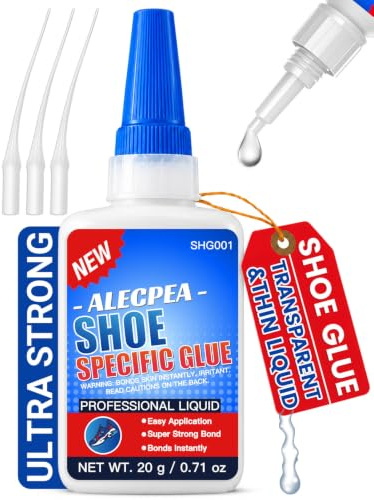 ALECPEA Shoe Glue For Sole Repair, Thin Clear Adhesive, 20g With 3 Tips | Fast-Setting Flexible Waterproof Shoe Repair Glue For Sneakers, Boots, Leather, Rubber, EVA, Mesh, PU And PVC