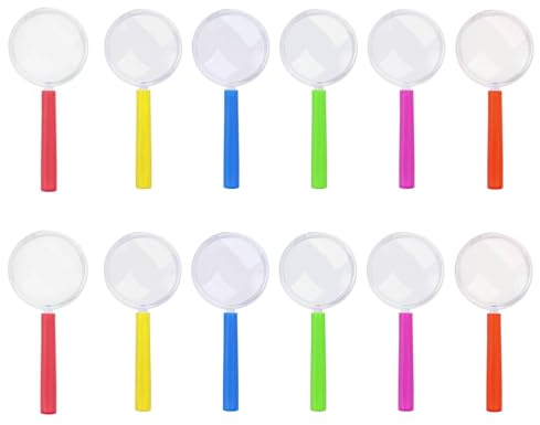 JZK 12 x Bunte Mini-Kinderlupe, Kunststoff, tragbare Lupe, Spielzeug mit Buntem Griff für Kinder, Partygeschenke, Partytütenfüller für Wissenschaftsunterricht, Outdoor-Beobachtungswerkzeug