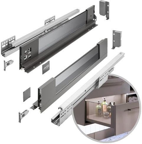 GTV - Schubladensystem AXIS PRO | Schublade mit Glasseiten | Schubkasten | Schubkastensystem | Höhe: 84 mm Länge: 350 mm | Anthrazit mit Rauchglas