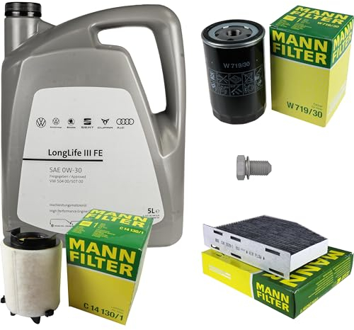 Inspektionspaket Wartungspaket Filterset mit 5 L 0W-30 Motoröl LongLife 3 FE, Ölfilter Luftfilter Innenraumfilter (Aktivkohle) Ölablassschraube
