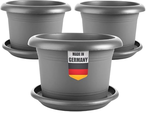 2friends Elegantes 3er-Set Pflanzkübel 50cm Rund - Blumentopf drauÃŸen 50cm Durchmesser mit Untersetzer, XXL Pflanzkübel mit optimaler Drainage, Anthrazit