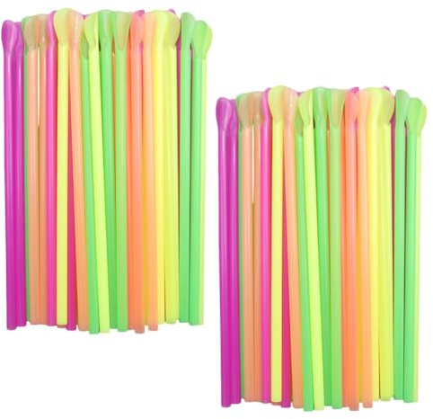 200 Pcs Disposable Snow Cone Straws Spoon Slushie Straws With Spoon Plastic Drinking Straws For Milkshakes Shaved Ice Bright Colors