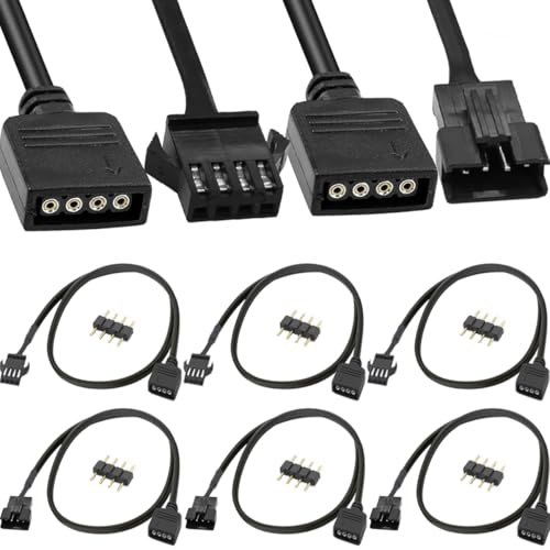 Xiatiaosann 4-Pin RGB Cable de Extensión a 4-Pin Male/Female Cable Adaptador 12v Para Tiras de LED, Ventiladores de Ordenador, Placas Base (0.98 Ft, 3 Cables Macho+3 Hembra) Con 6 pcs 4-Pin Male Pins