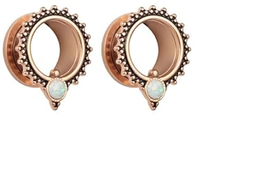 2Pcs Edelstahl 22mm Tunnel, Ohr Tunnel Set Roségold Rund Mit Vintage-Blume Piercing Set