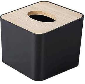 Kosmetiktücher Box Quadratische Taschentuchbox mit Holzbezug, schwarze Seidenpapierbox for Küche, Serviettenhalter, moderne Aufbewahrungsbox for zu Hause für Esszimmer Badezimmer Schlafzimmer(Schwarz)