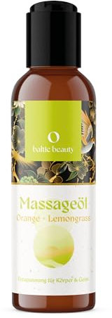 Baltic Beauty Exklusives Massageöl - Orange Lemongrass - Aromatisches Massageöl für sinnliche Massagen mit frischem Duft und pflegenden, natürlichen Inhaltsstoffen