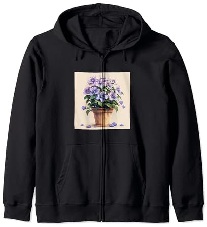 Clematis Plant In Pot Cottagecore Hearts Graphic Zip Hoodie