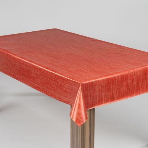 laro Wachstuch-Tischdecke Abwaschbar Garten-Tischdecke Wachstischdecke PVC Plastik-Tischdecken Eckig Meterware Wasserabweisend Abwischbar |70|, Muster:Leinenoptik Rot Orange, Größe:100x100