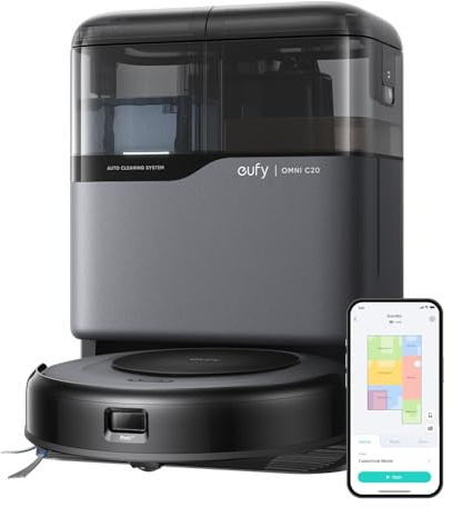 eufy Robot aspirapolvere e mocio C20 Pro Omni - Aspirazione 8.000 Pa, doppio mocio con sollevamento automatico da 12 mm, rilevamento tappeti, prevenzione ostacoli AI, autosvuotamento, auto-ricarica