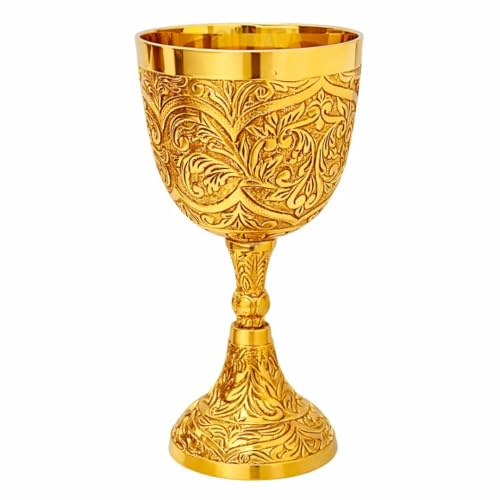 GUAAFA Medieval Goblet Vintage Chalice 6 - 1x Handmade Brass Drinkware for Royal Wedding Anniversary Christmas Gifts 7oz -King Arthur Renaissance Ceremonial Wine Glass (King & Queen Chalice)