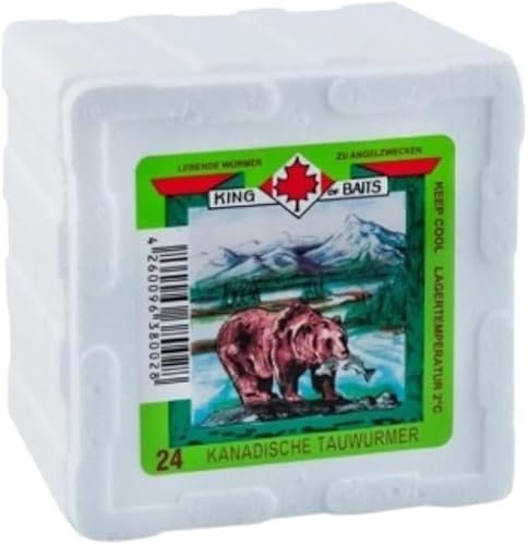 Generisch 24 Stück Kanadische Tauwürmer Groß in Styroporbox, Angelköder, Forellenköder, Aalköder, Fischköder, Lebendfutter (24 Stck)