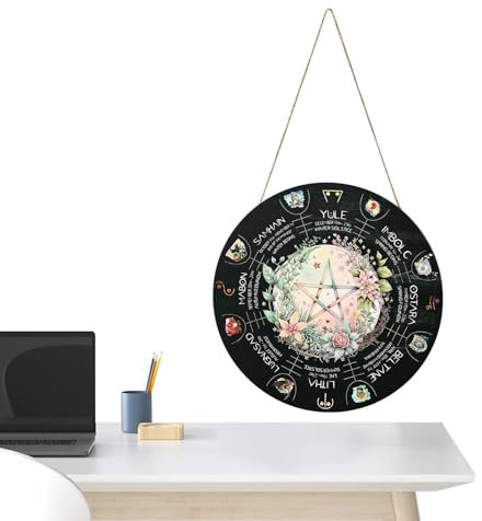 Heidnische Wanddekoration | 30,5 cm Rad des Jahres Hexenkalender | Wicca Türschild Wanddekoration, heidnisches Hexenschild Himmlisches Zeichen Yule Altar für Weihnachtsdekoration