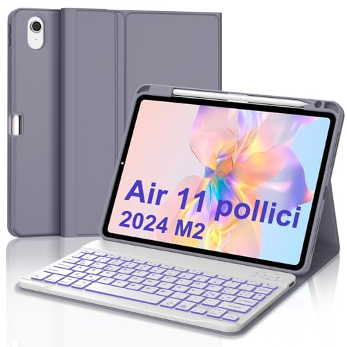 FOGARI Custodia Tastiera per iPad Air 11 (M3) 2025/ (M2) 2024, Compatibile con iPad Pro 11 (4th/3rd/2nd/1st Gen) Air 6th/5th/4th Gen, Italiano Tastiera Retroilluminata Bluetooth Staccabile, Viola
