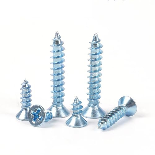 NHEISSCF Selbstschrauben, Schrauben, 100 Stück M5 × 10 mm selbstschneidende Kreuz-Senkkopfschrauben aus Kohlenstoffstahl, blaues und weißes Zink(M5x25mm)