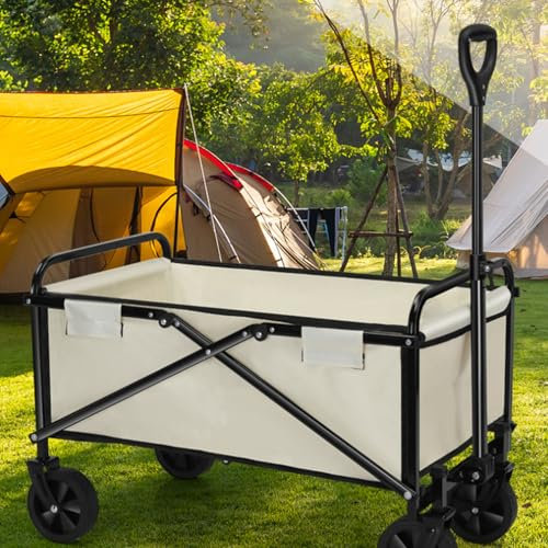 HYZHANHONG Outdoor-Camping-Falten-Handwagen mit Rädern faltbar, tragbare Gartenwagen im Freien, für Lebensmittel, Camping und Outdoor-Aktivitäten verwendet, beige Farbe
