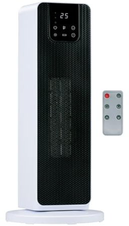 alpina Calefactor eléctrico de 2000 W con pantalla digital, calefactor de cerámica con asa, protección antivuelco y oscilación, calefacción eléctrica compacta para habitaciones de hasta 20 m², 21 x 21