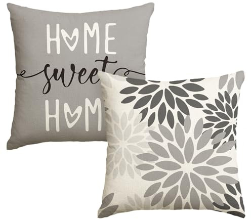 Artoid Mode Grau Dahlien Blumen Frühling Kissenbezüge 2er Set, 50x50 cm Zierkissenbezug Cushion Cover Couch Wohnzimmer Außenbereich Deko
