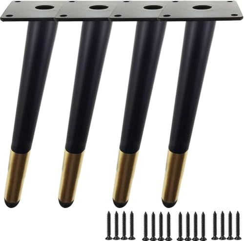 TempFoo Sofa Legs, Metal Furniture Legs 8 Inch, Black Gold Oblique Conical Matte Furniture Feet for Cabinet Coffee Table Chair Desk Cupboard Couch Bed Home DIY Projects Modern Minimalist Decor Style