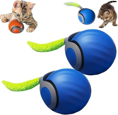 Gahwa Speedy Tail 2.0 NEW, Interaktives Katzenspielzeug Ball Elektrisch Interaktiver Spielball für Katzen Katzenspielzeug Selbstbeschäftigung Katzenball mit 2 Ersatzschwanz (Blau-2)