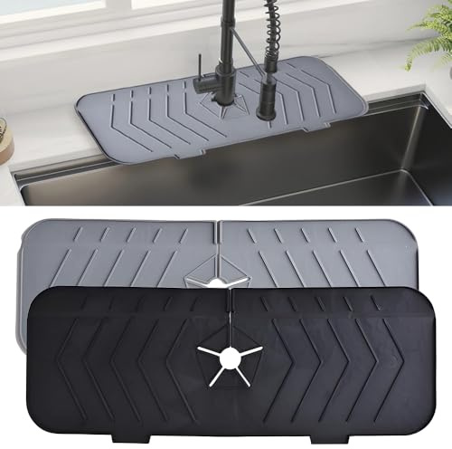 2PCS Silicone Sink Mats | Faucet Mat for Kitchen Sink | Absorbent Faucet Mat Protect Taps Bathroom Sinks for Bathroom Kitchen Soap Absorbent Splashback Drainage Mats' (37x14cm)