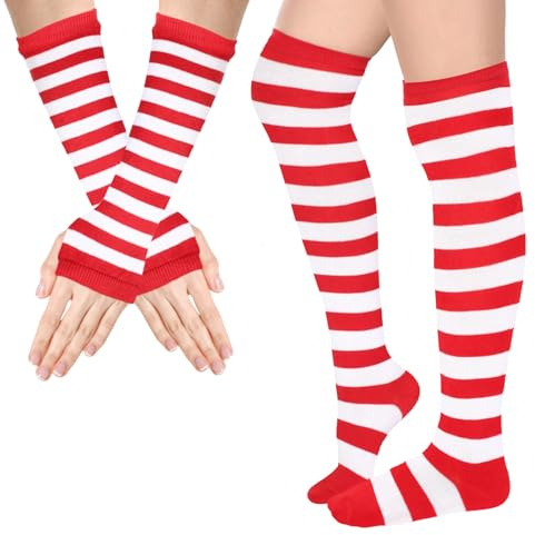LUYANFX Overknee Strümpfe und Damen Lange Fingerlose Handschuhe, Halloween Kniestrümpfe für Halloween Cosplay Party Kostüm, Armstulpen Handschuhe für Herbst Winter