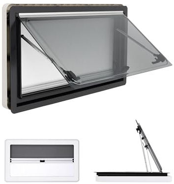 DIFU Fenêtre de caravane - 900 x 500 mm - Certifié ECE R43 - Double verre acrylique - Avec moustiquaire et store - Protection contre les insectes