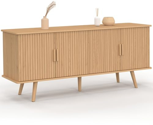 IDMarket - Buffet Bas 140 cm Juliette Effet Lattes tasseau Bois