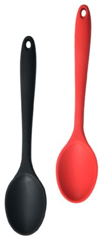 NUOBESTY 2 pièces Cuillères de Cuisine Silicone Résistantes Chaleur Set Multi-usages pour Salade et Cuisson Sans Odeur et Antiadhésives Manche Confortable Noir et Rouge