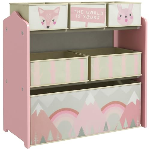 ZONEKIZ Kinderregal mit 6 herausnehmbaren Aufbewahrungsboxen, Rosa