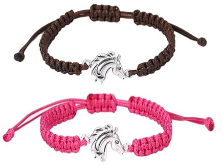 COLORFUL BLING 2 pulseras con dije de caballo para mujeres y hombres, pulsera de cuerda trenzada con dije de caballo, regalo de amistad para mujeres, hombres, amigos y parejas