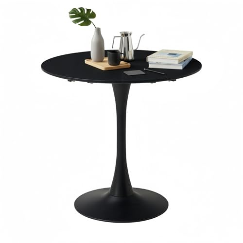 Uderkiny 80 cm Runder Esstisch Schwarz，Kleiner Tisch für 2-4 Personen，MDF Tischplatte mit stabilen Eisenbeinen，Passend für Küche, Wohnzimmer, Esszimmer, Café (Schwarz)