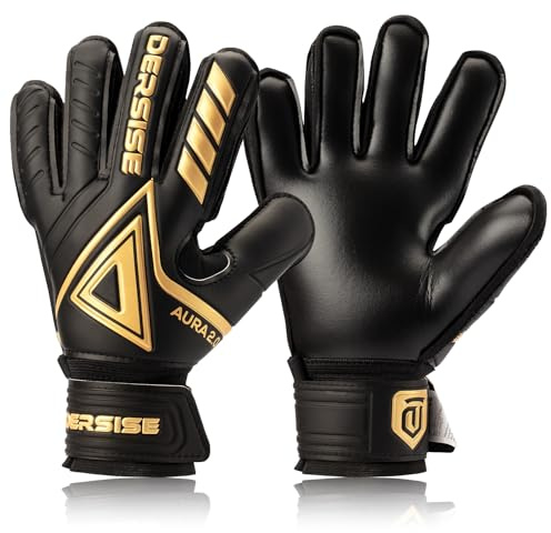 DERSISE Torwarthandschuhe für Kinder und Erwachsene, Torwarthandschuhe mit 4 mm Latex-Anti-Rutsch-Griff, Fingerschutz, für jedes Wetter (Schwarz, 8)
