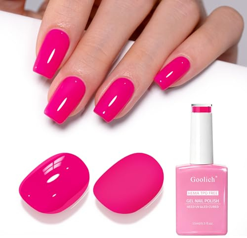 Goolich Smalto Semipermanente Unghie Rosa Neon, 15 ML Senza HEMA e TPO Smalto Gel Rosa Elettrico per Unghie Soak off a Immersione UV LED Design Unghie