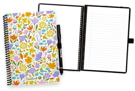 BAMBOOK Floral Notizbuch - Spring - A5 - Blanko & Liniert, Wiederverwendbares Notizbuch, Notizblock, Reusable Notebook