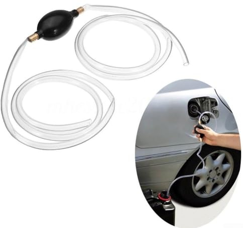 Pompe à siphon manuelle pour transfert d'essence, diesel, eau et huile avec tuyau en PVC de 2,1 m et raccords en cuivre – Noir et transparent