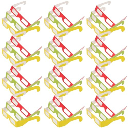 NOLITOY 36pcs 3d Paper Glasses for Light Shows and Festivals, Prism Diffraction Eyewear Party Accessories with Red Green Yellow Colors for Concerts and Birthday Events