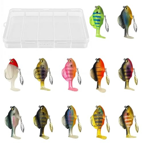Soft Fishing Lures Kit - 12 Pcs Big Silicone Lures Pre-Rigged Jig Head Premium Artificial Sea Bait for Fishing Baits Tackle Freshwater Trout Bass Salmon Spinner Baits Plastic Artificial baits With Box