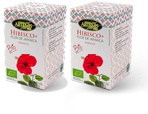 Pack 2 x Hibisco Plus Flor de Jamaica Artemis Bio 20 filtros (40 bolsitas) | Infusión ecológica de hibisco | Sabor refrescante, sin cafeína, ideal fría o caliente después de las comidas