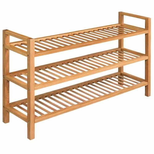 XHNIFBN Schuhregal aus massiver Eiche 100x27x60 cm 3 Etagen rustikales Design mit Griffen Schmal und Hoch für Flur Schlafzimmer und Büro