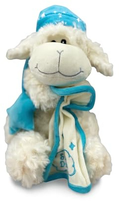 Generisch Kuscheltier Schaf 25 cm – Blaues Schaf Plüschtier mit Schlafmütze – Weiches Stofftier zum Kuscheln – Geschenk für Kinder