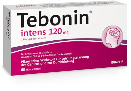Tebonin intens 120 mg mit Ginkgo-Spezialextrakt bei Tinnitus*, 60 Stk. | Bei Tinnitus alters- oder durchblutungsbedingter Ursache, unterstützend bei Schwindel, pflanzlich & gut verträglich