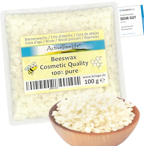 ActiveTimeLife® Bienenwachs Pastillen weiß | Premium | 100 g ideal für Kosmetik Kerzen Cremes Salben Seifen Wachstücher - Nachfüllpack