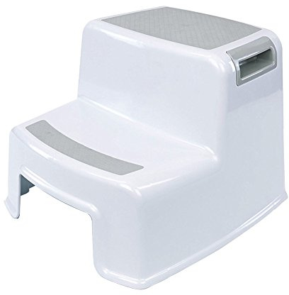 Tabouret en deux étapes pour enfants, tabouret bébé 2 marches, tabouret enfant en bas âge, siège de toilette antidérapant, tabouret en plastique pour enfants au lit, salle de bain, blanc et gris