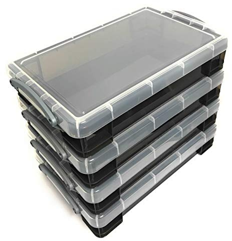 4 x Really Useful 4 Litre Storage Boxes Clear Plastic With Lid - Transparent Black