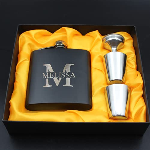 Petaca de acero inoxidable con grabado láser para cumpleaños, boda, aniversario, regalo personalizado (juego de frascos), color negro