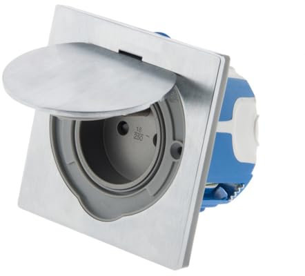 Zenitech - Presa di Terra 16A 2P+T IP55 Semplice - Finitura in Alluminio Spazzolato con Chiusura di Protezione Magnetica - Fissaggio a Vite - Scatola di Incasso Inclusa - Alluminio